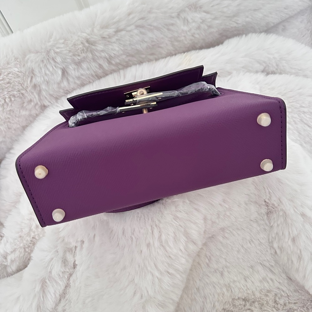 Top Handle, Crossbody Classic Mini Epsom Bag with Gold Hardware in Deep Purple - Picture 6 of 10